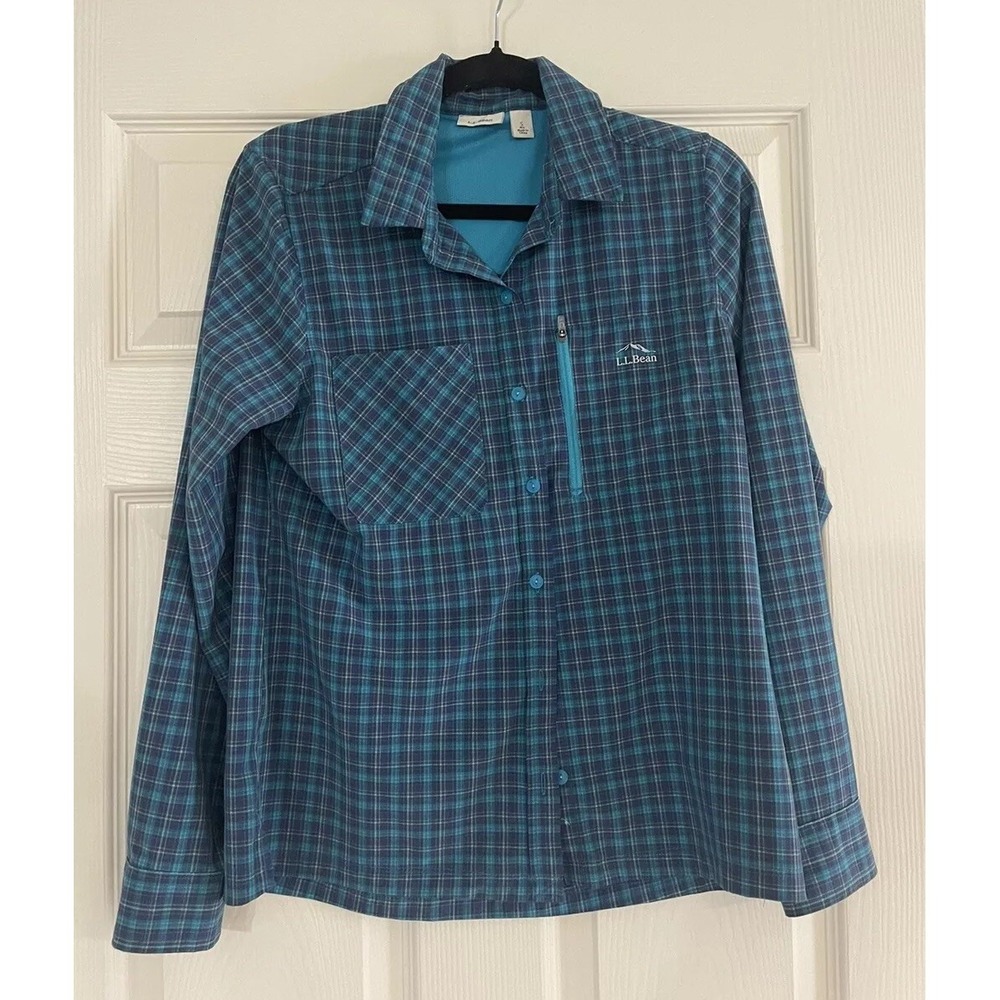 L.L. Bean Women's Button Shirt Long Sleeve Back Vent Top Plaid Fishing Hiking SM